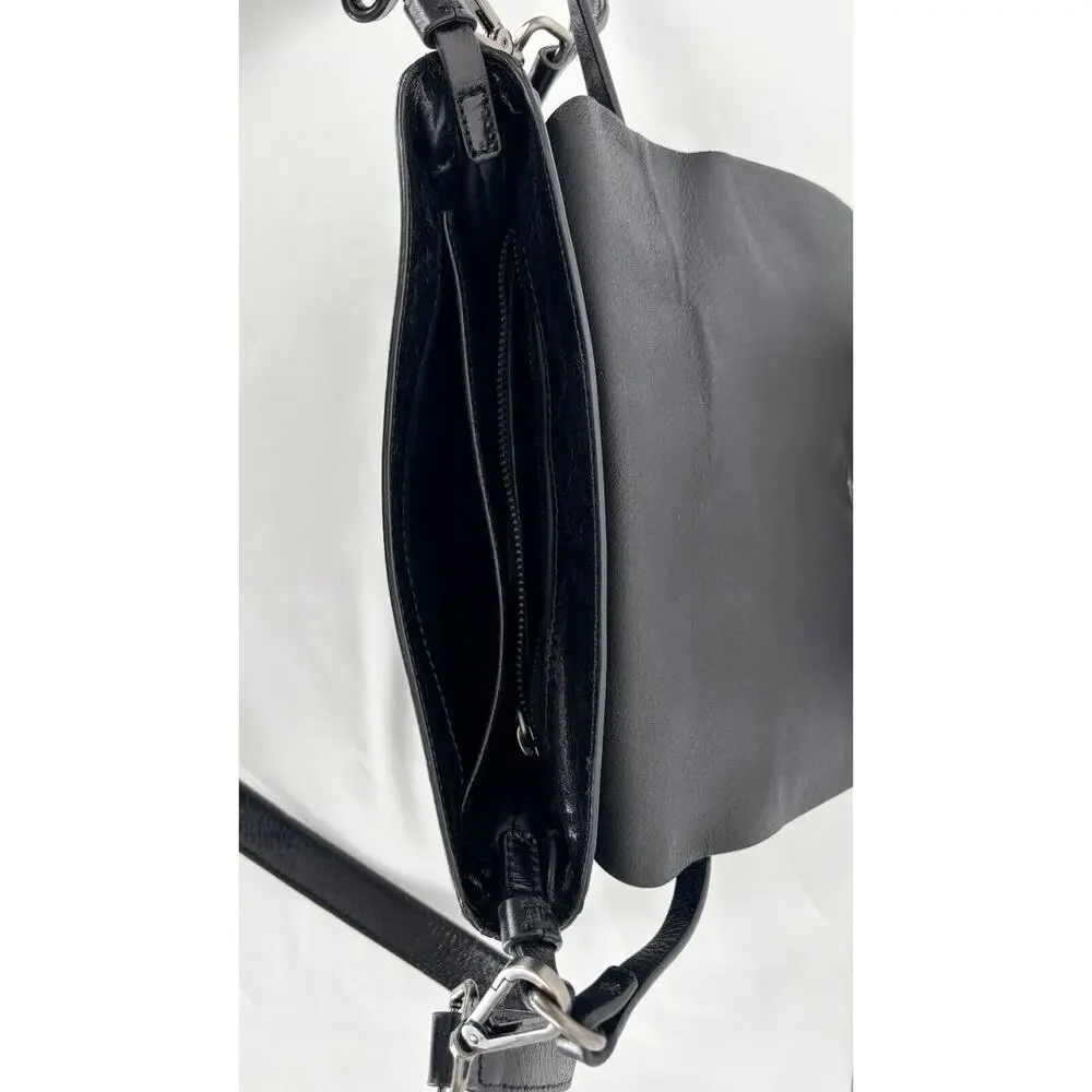 Lia Numa Womens Black Handbag Crossbody Strap Genuine Leather Grommet Purse